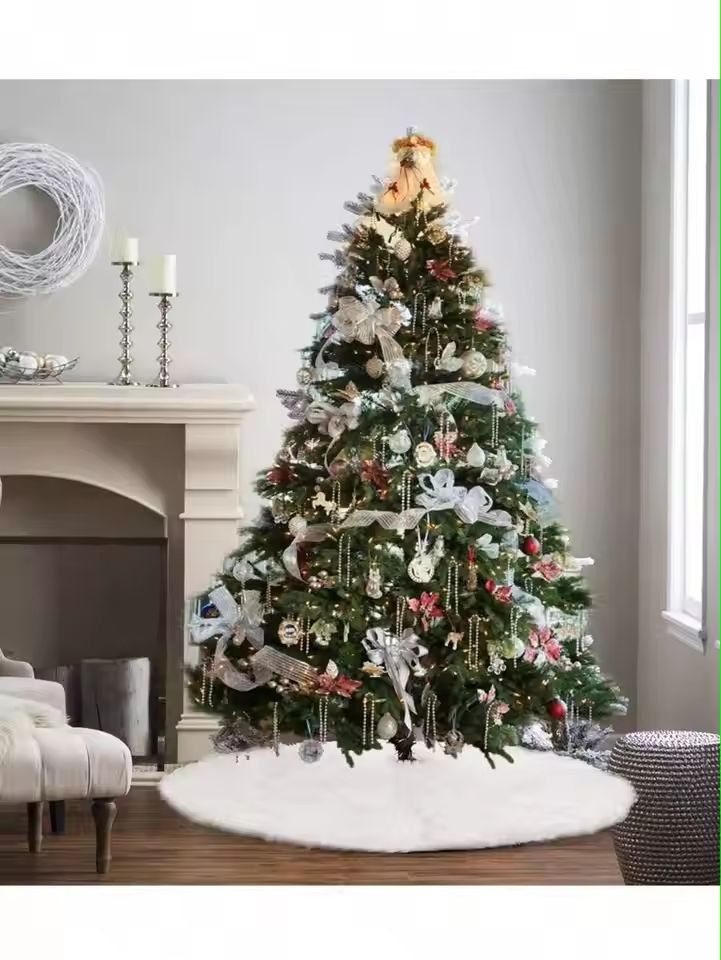 White Plush Christmas Tree Skirt Soft Fluffy Tree Base Cover For Cozy Holiday Decor 4
