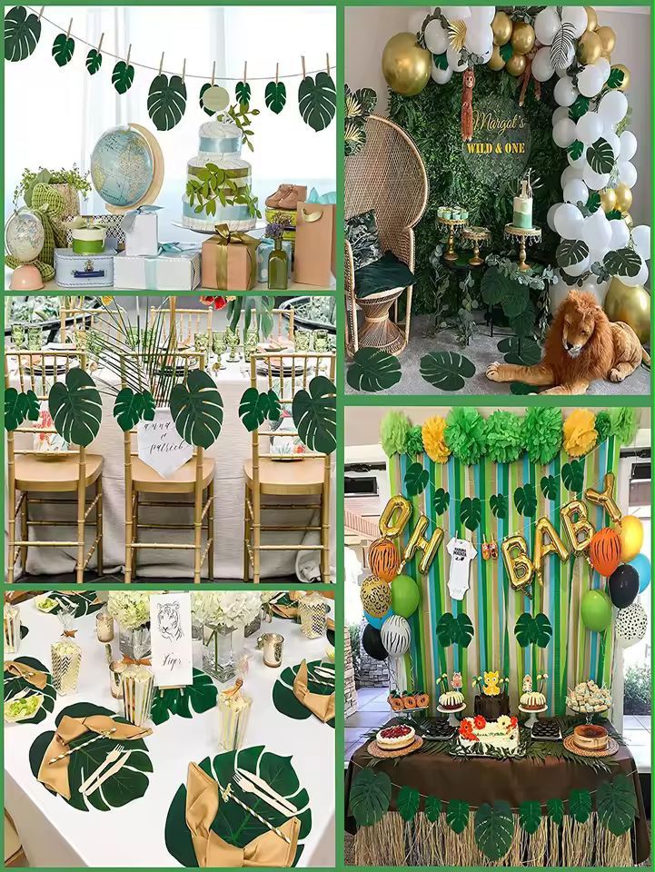 IslandGreen 12Piece Artificial Palm Leaf Set  Tropical Party Luau  Jungle Theme Decor 2