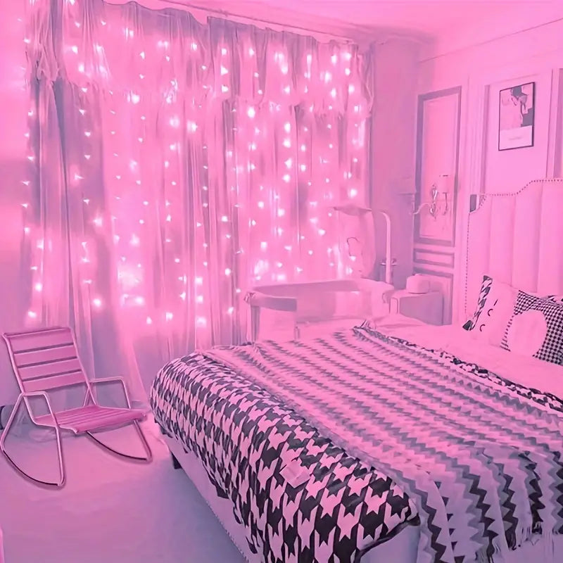 USB Powered LED Curtain String Lights with Remote Control, Modes for Bedroom and Christmas Home Decoration