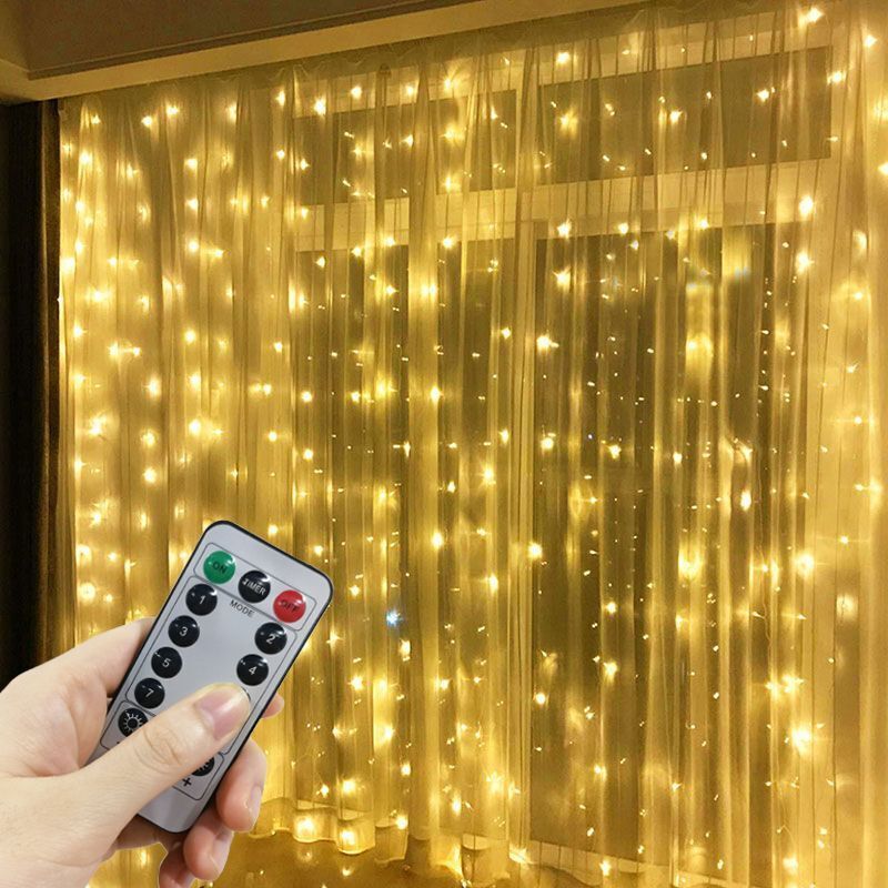 USB Powered LED Curtain String Lights With Remote Control Modes For Bedroom And Christmas Home Deco 1