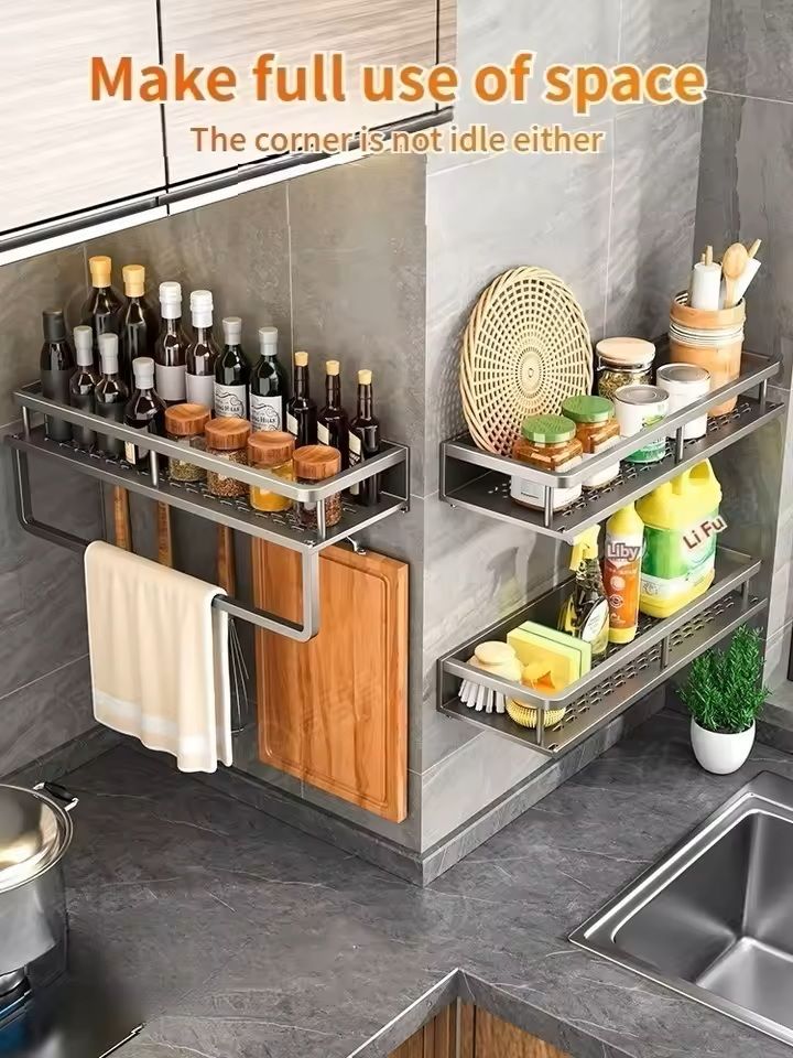Aluminum WallMounted Kitchen  Bathroom Storage Organizer Shelf 2