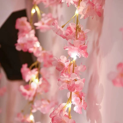 Cherry Blossom String Lights, Artificial Flower Garland Fairy Lights for Bedroom Wedding Party Holiday Decoration