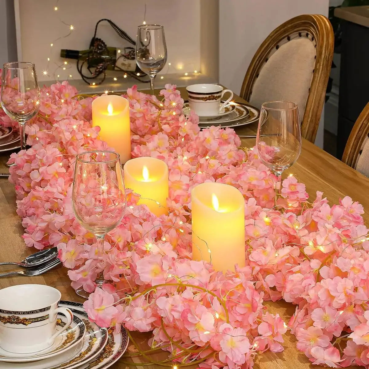 Cherry Blossom String Lights, Artificial Flower Garland Fairy Lights for Bedroom Wedding Party Holiday Decoration