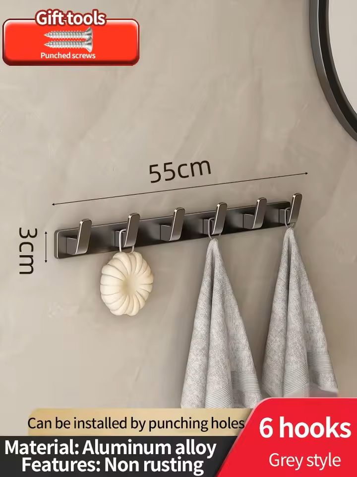 NoDrill Aluminum Wall Hook Organizer Rack For Kitchen  Bathroom 3