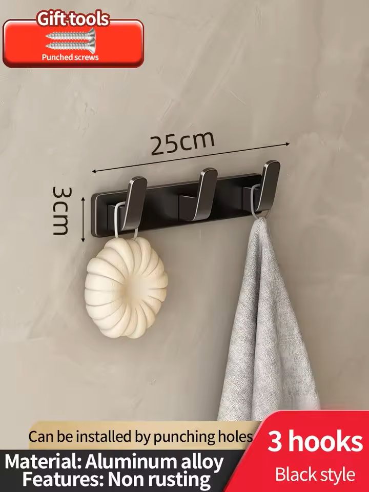 NoDrill Aluminum Wall Hook Organizer Rack For Kitchen  Bathroom 5