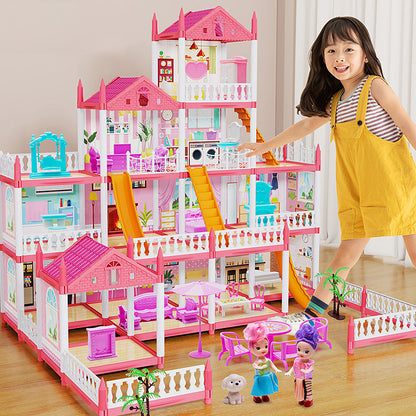 Assembly DIY Toy House, Villa Princess Castle LED Lights for Girl Birthday Gifts