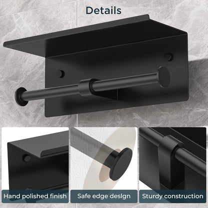Stainless Steel Toilet Paper Holder, Double Roll Tissue Holder with Shelf for Bathroom, Wall Mounted Washroom Storage