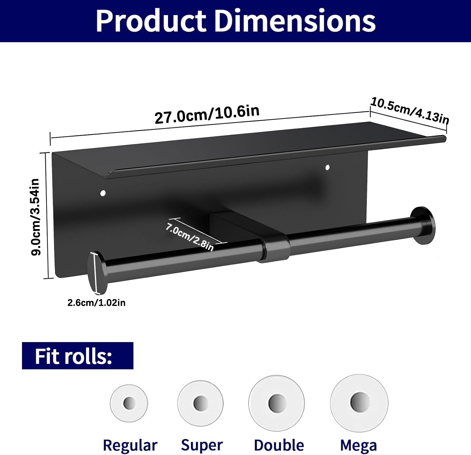 Stainless Steel Toilet Paper Holder, Double Roll Tissue Holder with Shelf for Bathroom, Wall Mounted Washroom Storage