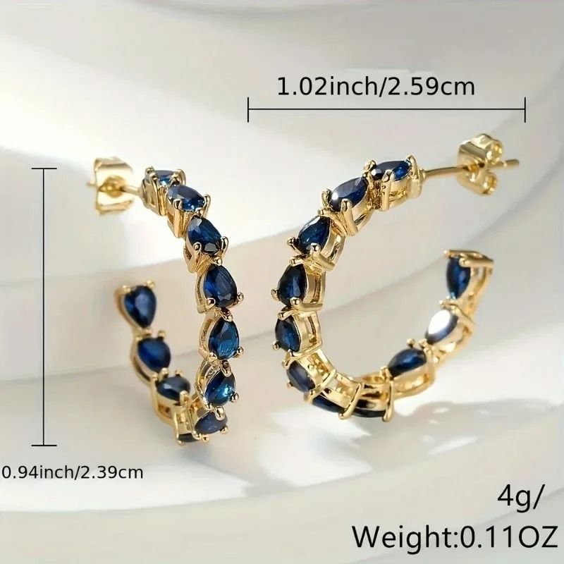 Blue Teardrop Zirconia Inlaid Gold Color Earrings Elegant Women Jewelry 3