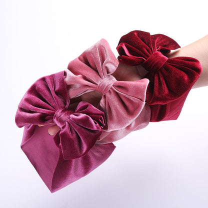 Handmade Elastic Hair Bands, Solid Velvet Baby Bow Winter Headband for Newborn, Boys Girls Boutique Vintage Turban