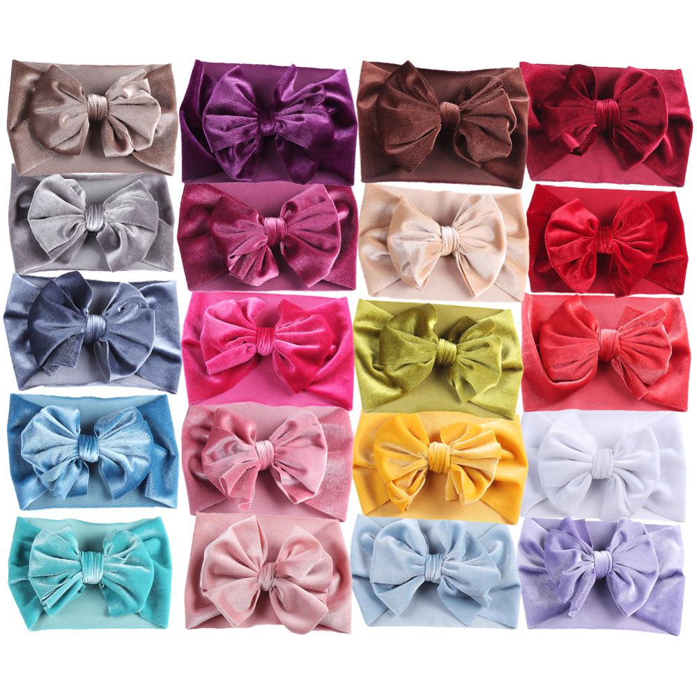 Handmade Elastic Hair Bands Solid Velvet Baby Bow Winter Headband For Newborn Boys Girls Boutique V 1