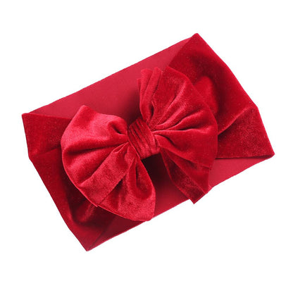 Handmade Elastic Hair Bands Solid Velvet Baby Bow Winter Headband For Newborn Boys Girls Boutique V 12