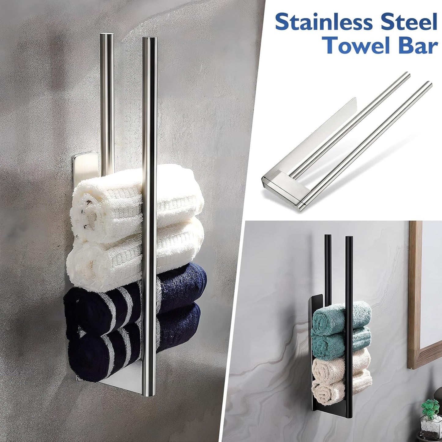 Stainless Steel Wallmounted Towel Holder Bathroom Towel Rail Adhesive Towel Hanger 2
