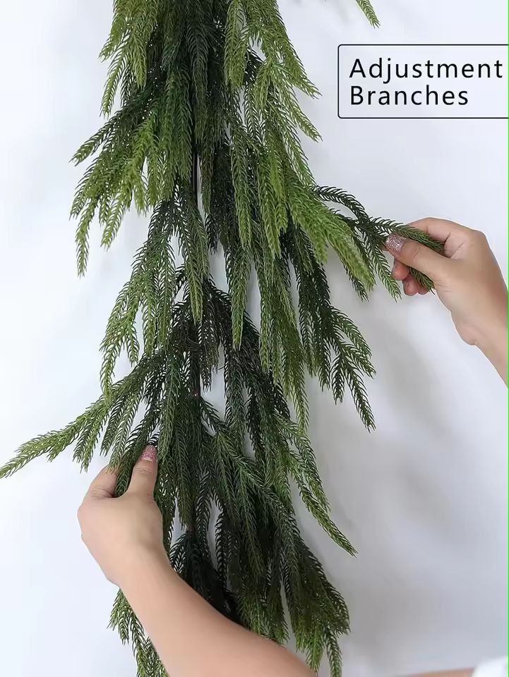 Elegant Norfolk Pine Christmas Wreath  Realistic Artificial Green Garland For Indoor  Outdoor Holid 1