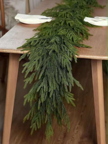 Elegant Norfolk Pine Christmas Wreath  Realistic Artificial Green Garland For Indoor  Outdoor Holid 2