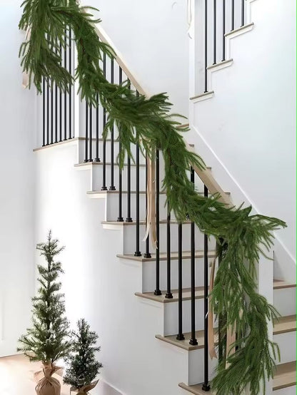 Elegant Norfolk Pine Christmas Wreath  Realistic Artificial Green Garland For Indoor  Outdoor Holid 8