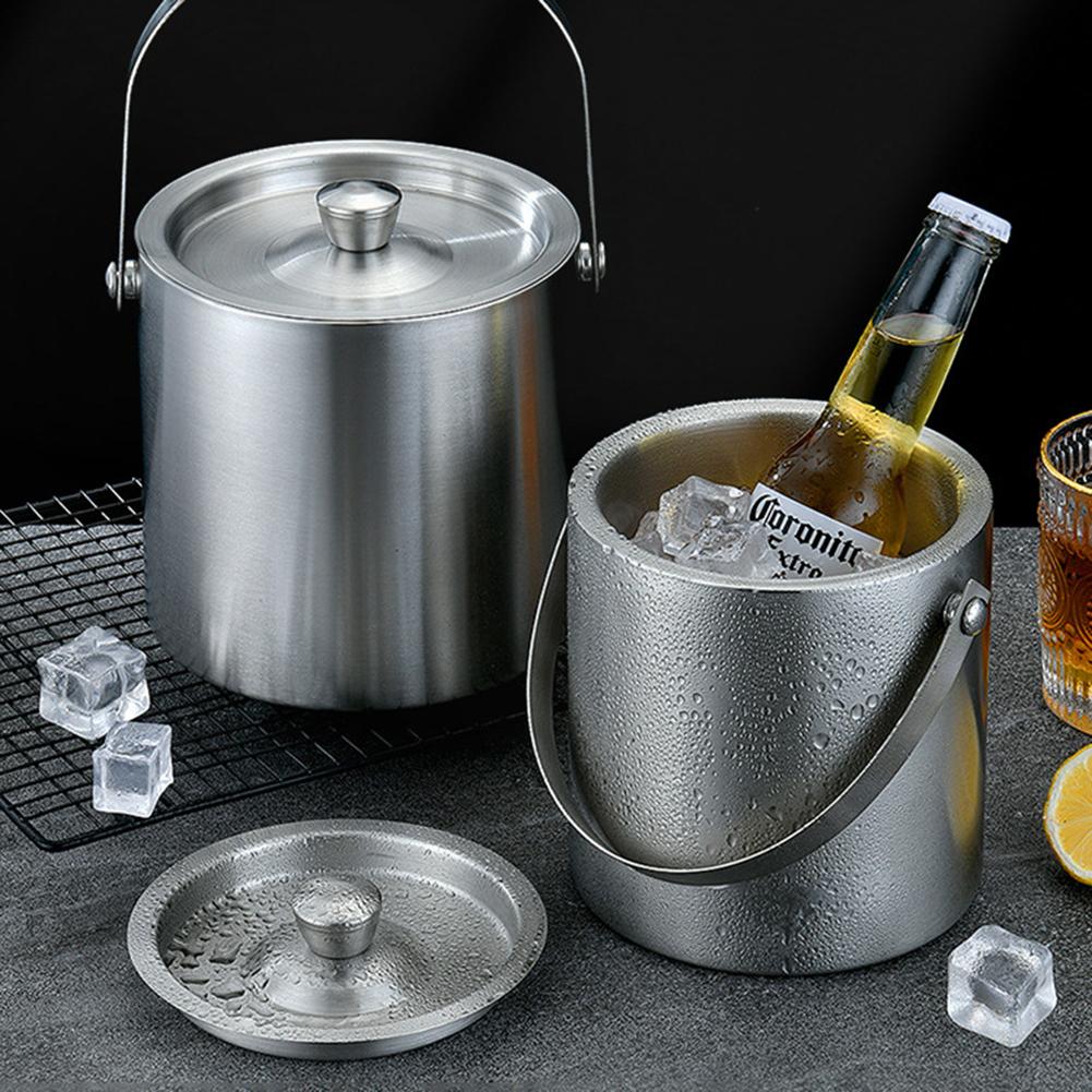 Double Wall Stainless Steel Ice Bucket, Insulated Ice Bucket for Home Bar, Ice Cube Container for Chilling Beer Wine