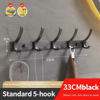 Black/Gun-Grey Wall Hook Organizer Shelf Multi-Purpose Bathroom & Kitchen Storage Rack