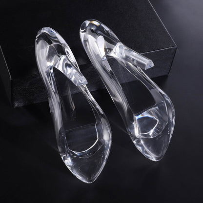 High-Heeled Shoe Figurine, Cinderella's Crystal Glass Slipper, Transparent Acrylic Wedding Decoration, Valentine's Day