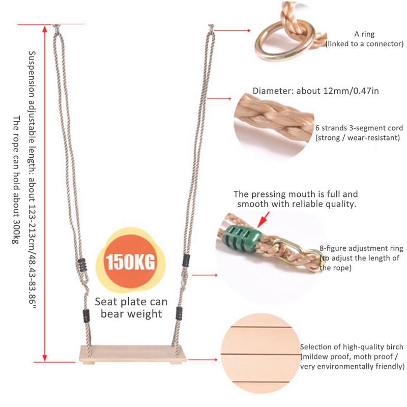 Pastoral Wooden Swing for Adults, Children, High-Quality Anti-Corrosion, Polished Four-Board Outdoor Indoor Wood Swing