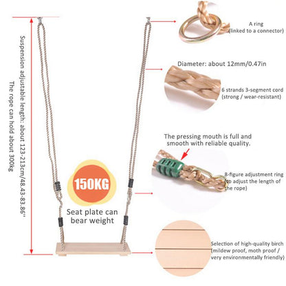 Pastoral Wooden Swing for Adults, Children, High-Quality Anti-Corrosion, Polished Four-Board Outdoor Indoor Wood Swing