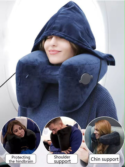 Ultimate Travel Hooded Inflatable U-Shape Neck Pillow