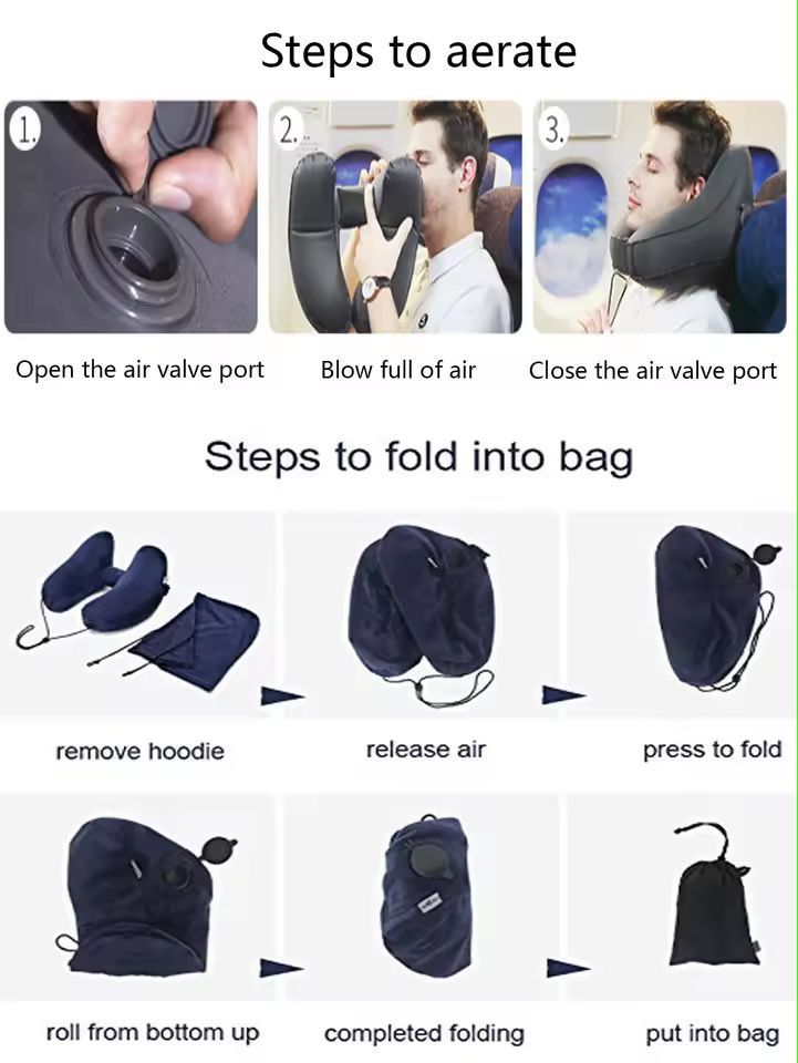 Ultimate Travel Hooded Inflatable UShape Neck Pillow 2