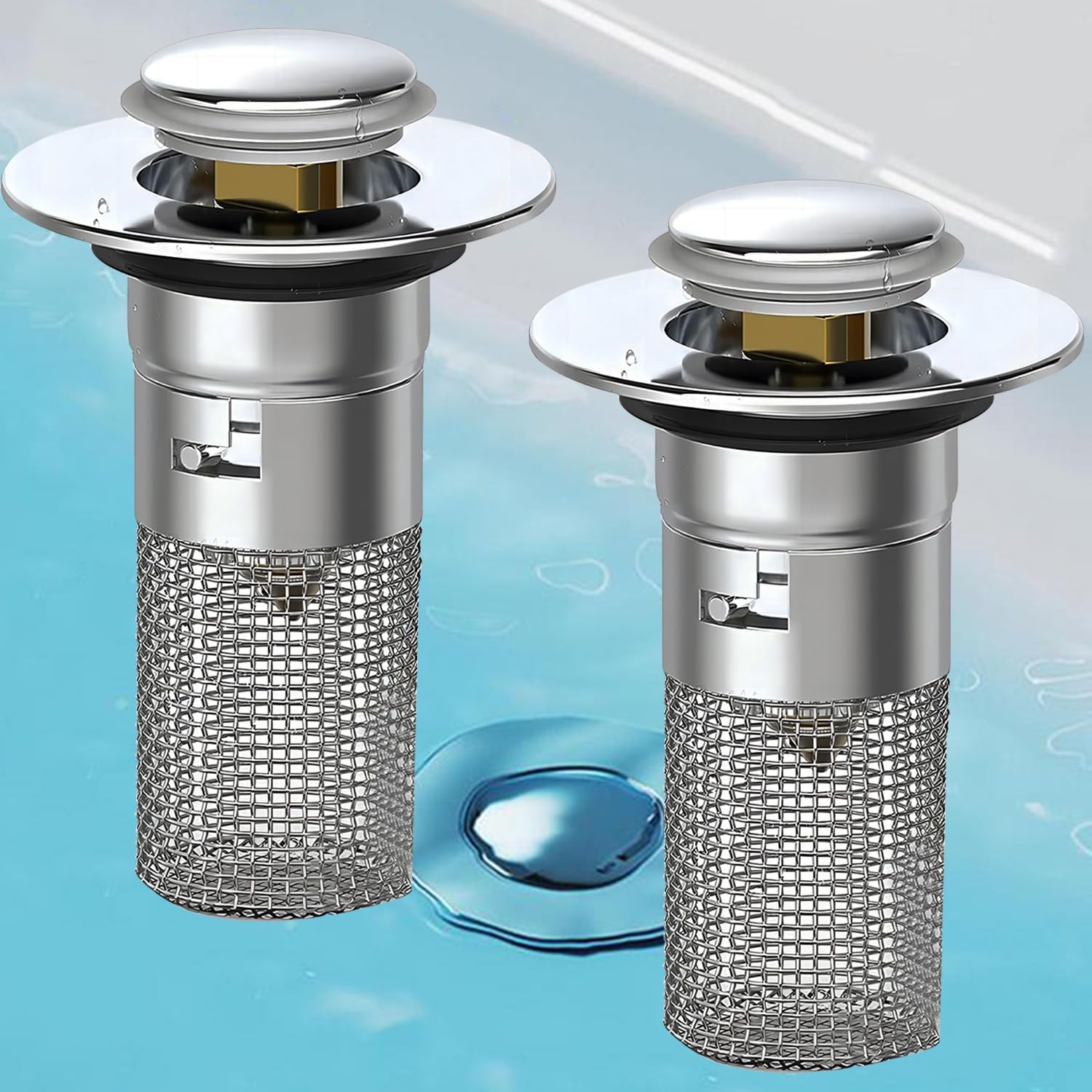 Universal Rebound Drain Plug Filter, Metal Basin Pop-up Sink Filter, Hair Catcher Bathroom Sink Drain Stopper