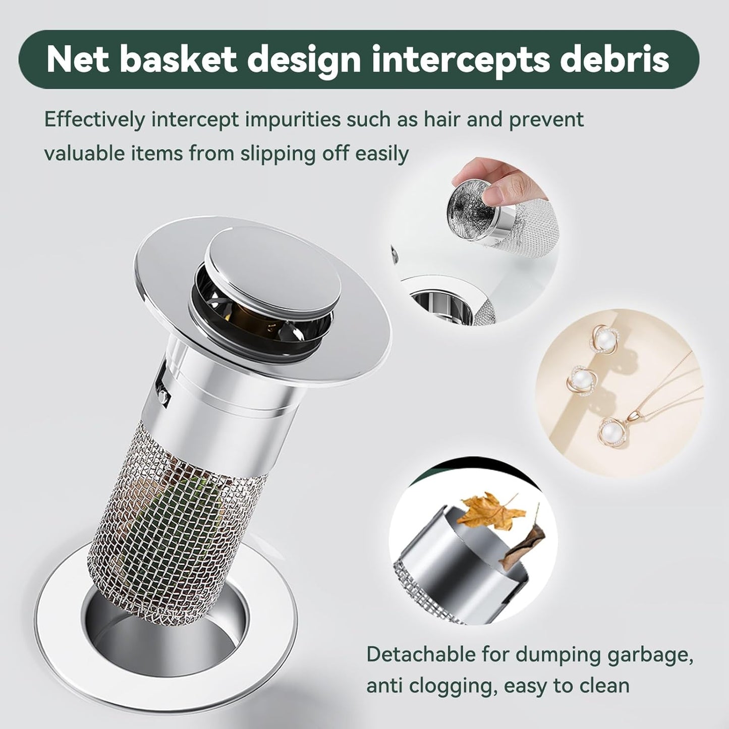 Universal Rebound Drain Plug Filter Metal Basin Popup Sink Filter Hair Catcher Bathroom Sink Drain  1