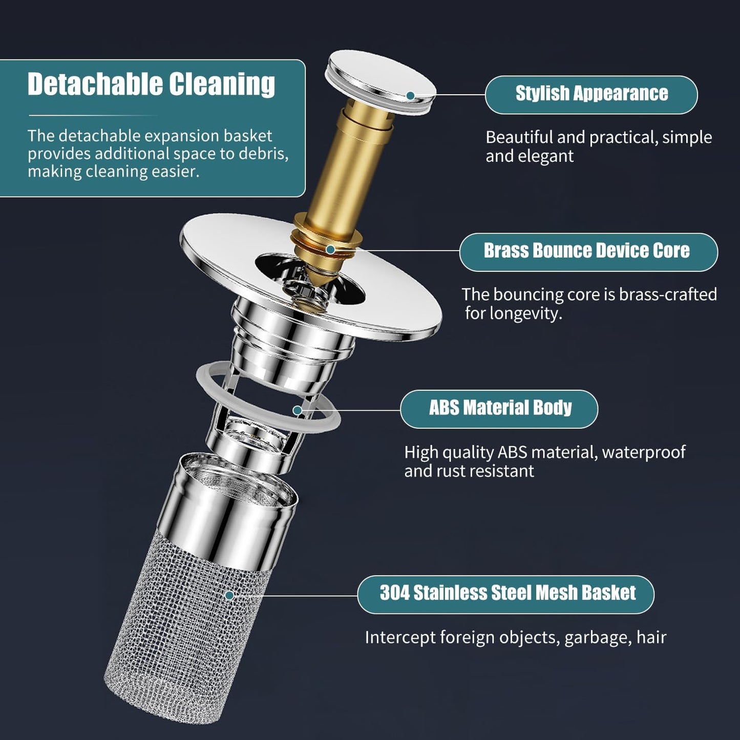 Universal Rebound Drain Plug Filter Metal Basin Popup Sink Filter Hair Catcher Bathroom Sink Drain  2