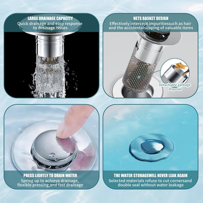 Universal Rebound Drain Plug Filter Metal Basin Popup Sink Filter Hair Catcher Bathroom Sink Drain  3
