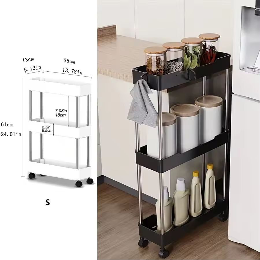SlimSpace 34Tier Rolling Storage Cart Slim SlideOut Organizer Rack For Kitchen  Bathroom 10