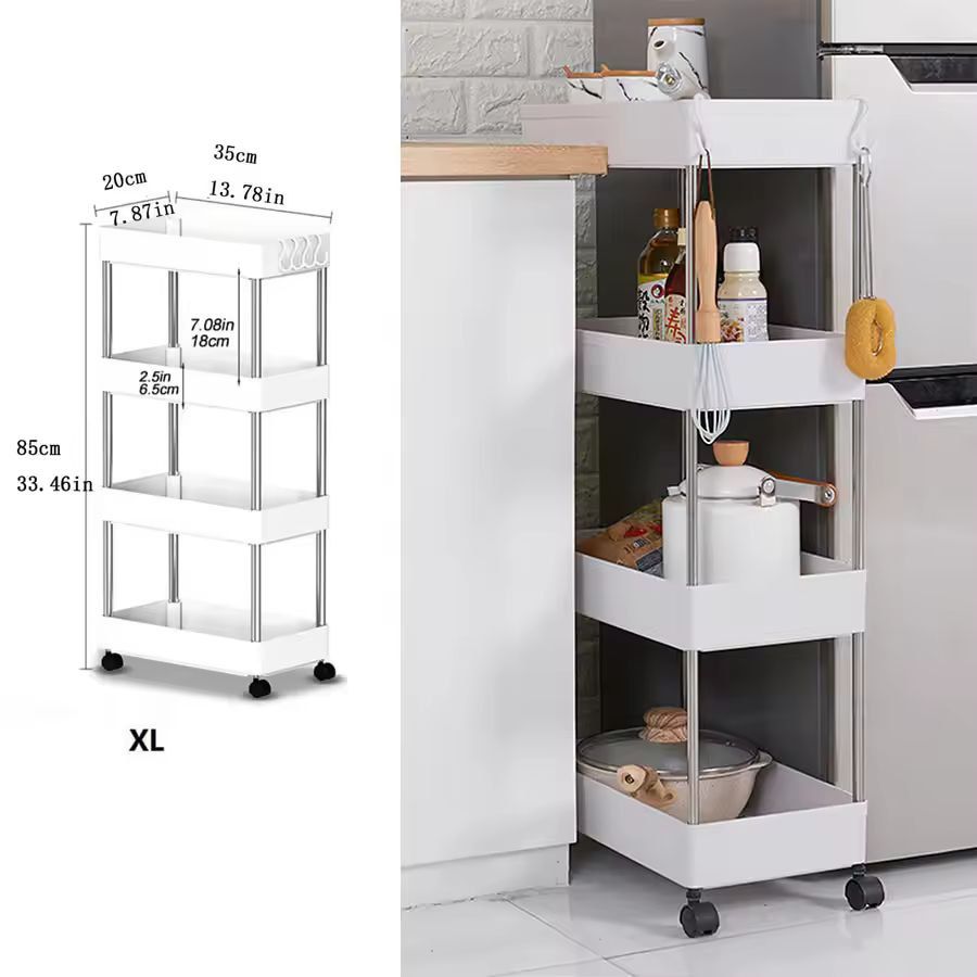 SlimSpace 34Tier Rolling Storage Cart Slim SlideOut Organizer Rack For Kitchen  Bathroom 9