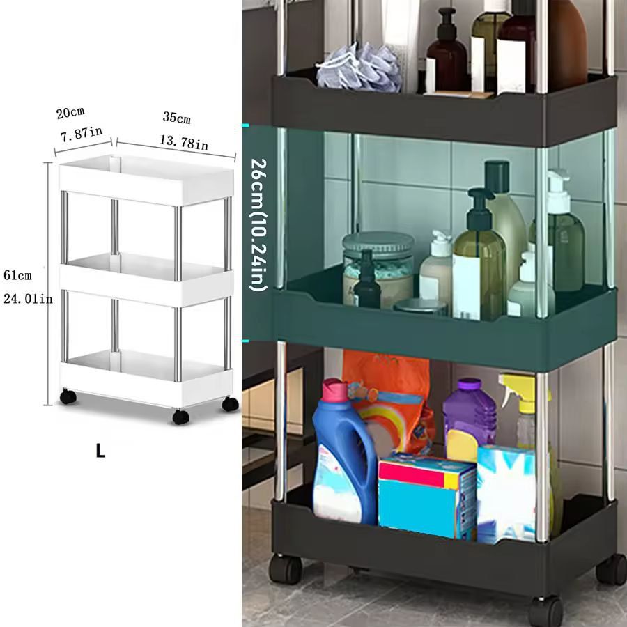 SlimSpace 34Tier Rolling Storage Cart Slim SlideOut Organizer Rack For Kitchen  Bathroom 12