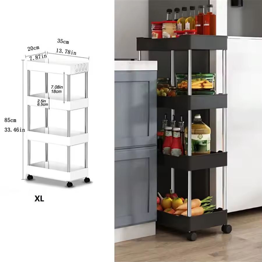SlimSpace 34Tier Rolling Storage Cart Slim SlideOut Organizer Rack For Kitchen  Bathroom 13
