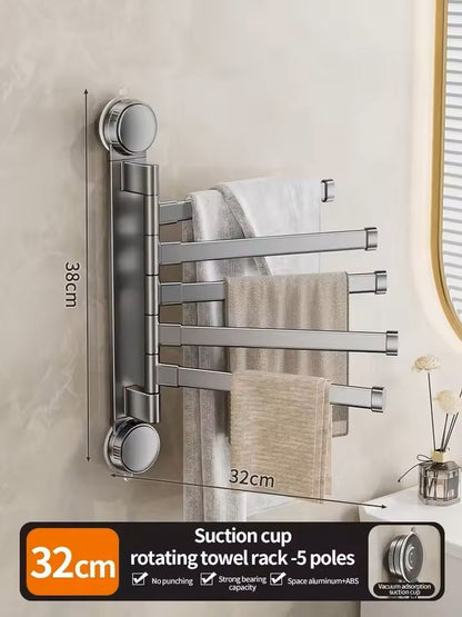 Suction Cup Rotating MultiBar Towel Rack NoDrill Folding Bathroom  Kitchen Organizer 2
