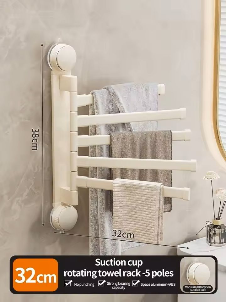 Suction Cup Rotating MultiBar Towel Rack NoDrill Folding Bathroom  Kitchen Organizer 3