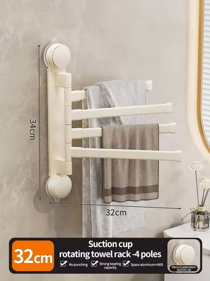 Suction Cup Rotating MultiBar Towel Rack NoDrill Folding Bathroom  Kitchen Organizer 5