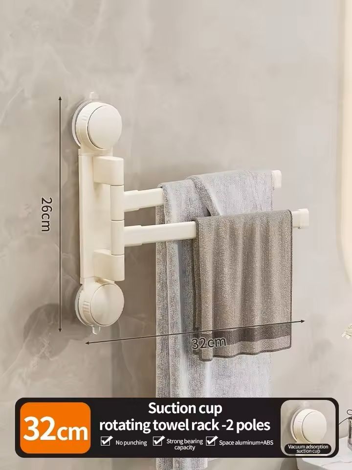 Suction Cup Rotating MultiBar Towel Rack NoDrill Folding Bathroom  Kitchen Organizer 6