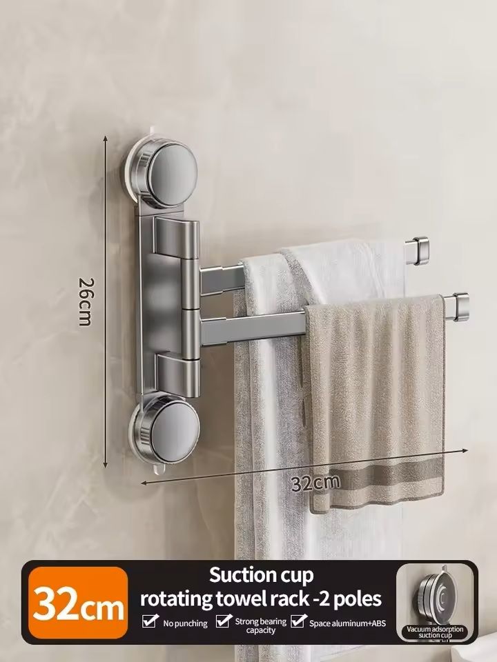 Suction Cup Rotating MultiBar Towel Rack NoDrill Folding Bathroom  Kitchen Organizer 9