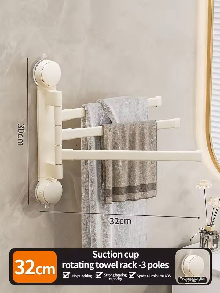 Suction Cup Rotating MultiBar Towel Rack NoDrill Folding Bathroom  Kitchen Organizer 12