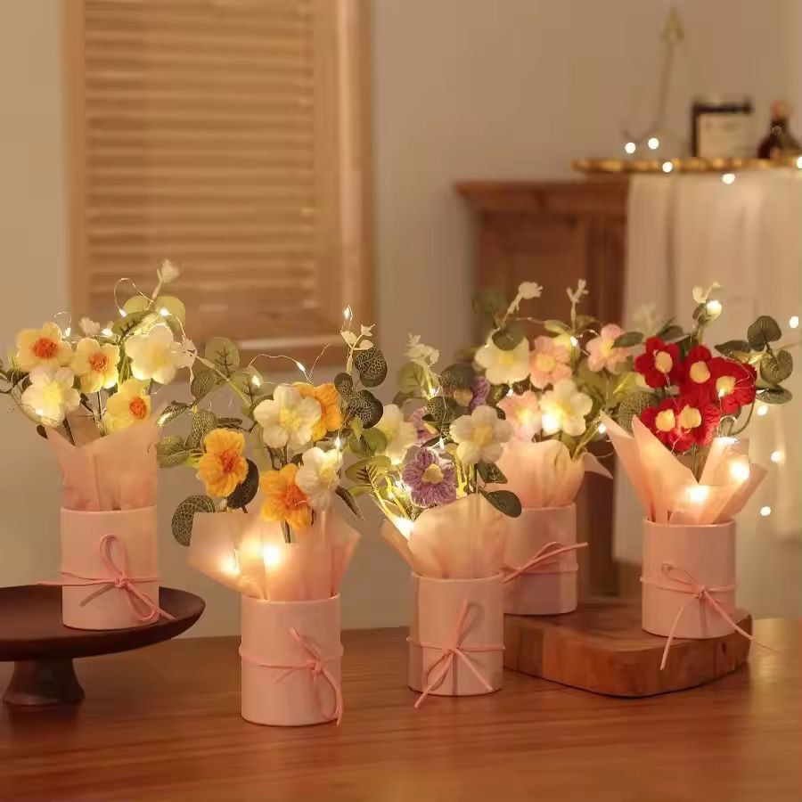 Handmade Crochet Flower Bouquet - Everlasting Artificial Yarn Flowers for Home Decor & Gifts