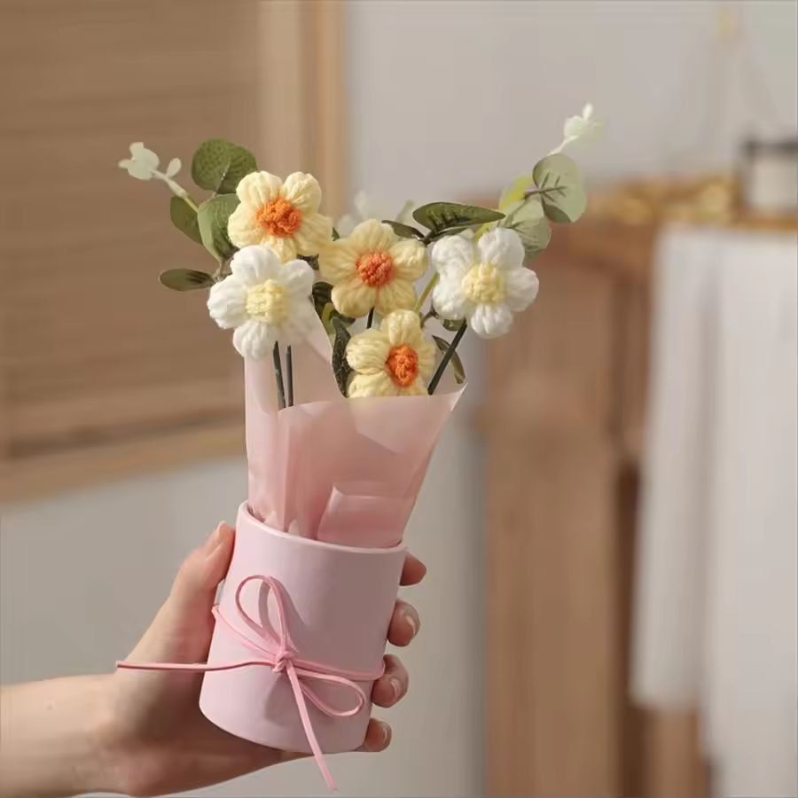 Handmade Crochet Flower Bouquet  Everlasting Artificial Yarn Flowers For Home Decor  Gifts 9