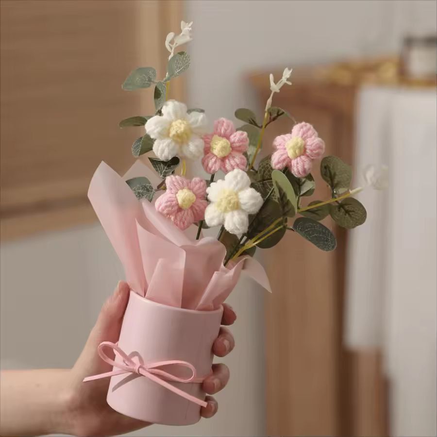 Handmade Crochet Flower Bouquet  Everlasting Artificial Yarn Flowers For Home Decor  Gifts 4