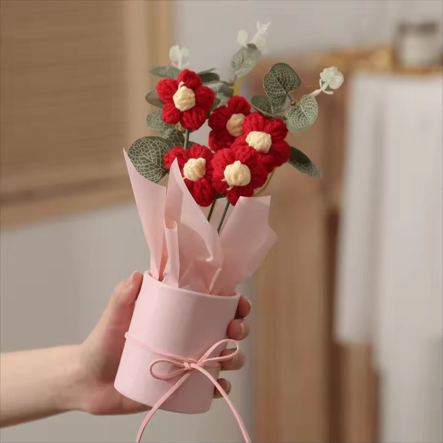 Handmade Crochet Flower Bouquet  Everlasting Artificial Yarn Flowers For Home Decor  Gifts 5