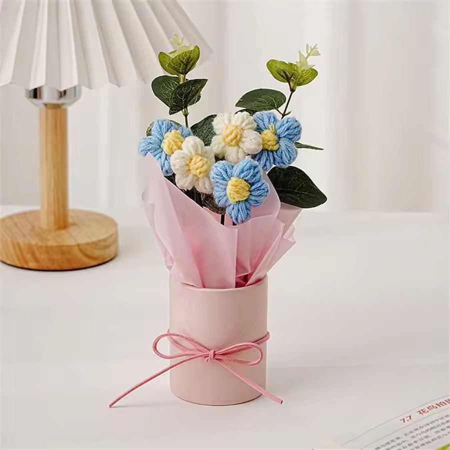 Handmade Crochet Flower Bouquet  Everlasting Artificial Yarn Flowers For Home Decor  Gifts 6