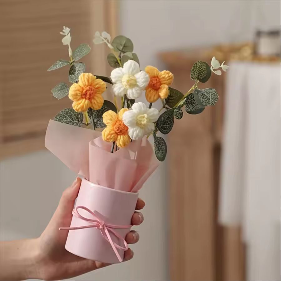 Handmade Crochet Flower Bouquet  Everlasting Artificial Yarn Flowers For Home Decor  Gifts 7