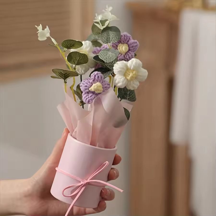 Handmade Crochet Flower Bouquet  Everlasting Artificial Yarn Flowers For Home Decor  Gifts 8