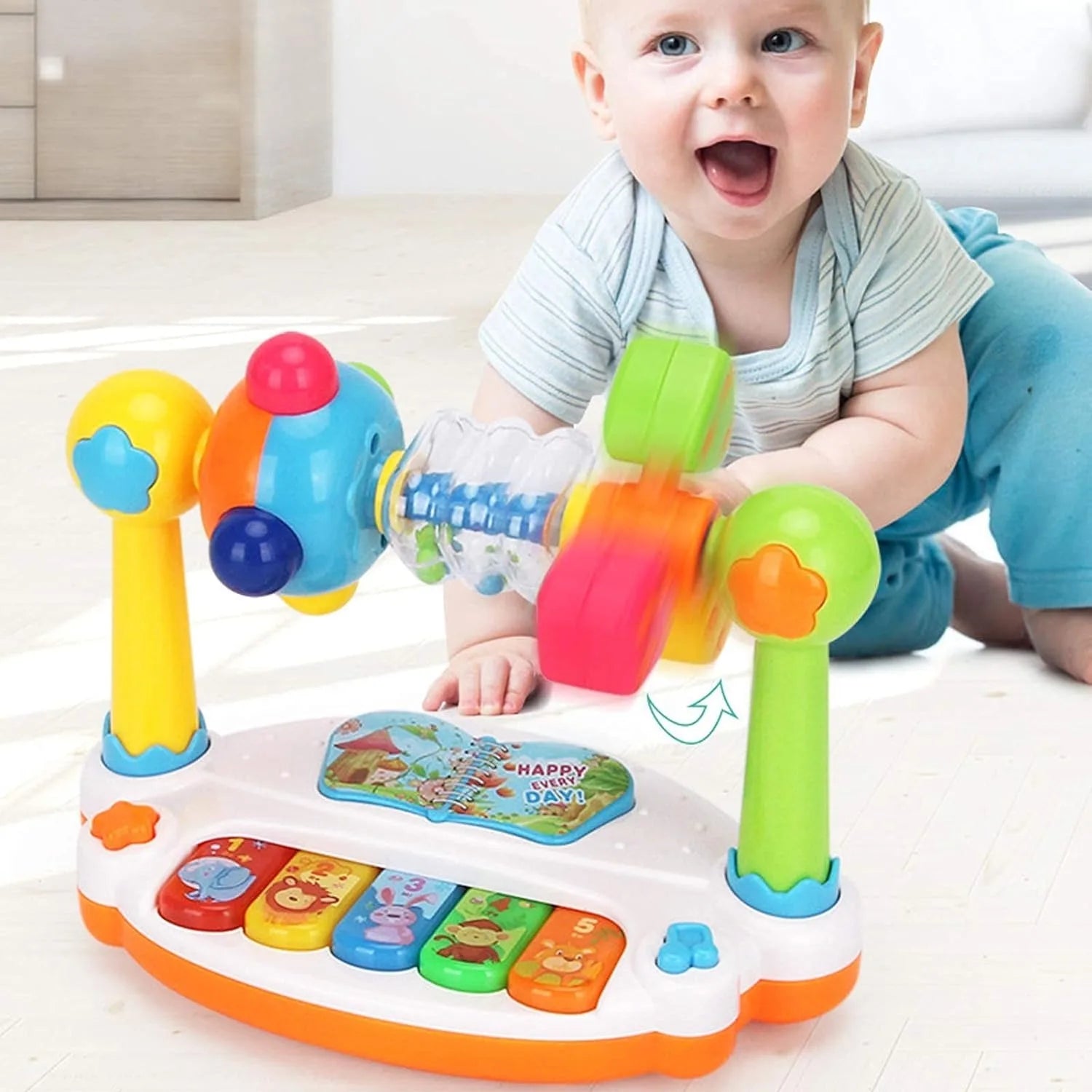 Music Piano Keyboard with Light Sound, Baby Piano, Toys Kids Rotating, Early Educational Music Toy Gift for Toddlers