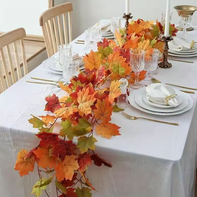 Rustic Autumn Maple Leaf Garland – Artificial Maple Vine for Home, Wedding & Seasonal Decor
